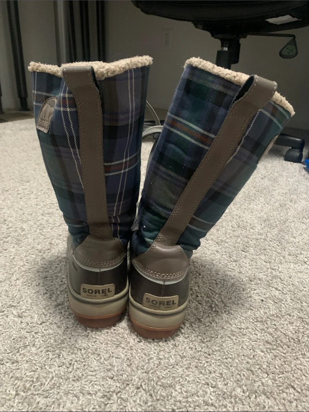 Sorel Tivoli Blue Plaid Tall Lace-Up Rain & Snow Boots